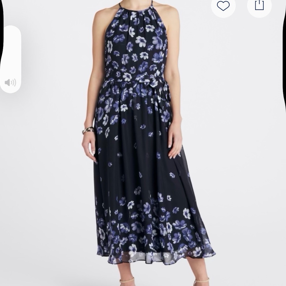 DKNY Navy Halter Midi Dress with Lavender Floral Print